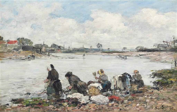 Eugène Louis Boudin | Laveuses au bord de La Touques (1885 - 1890