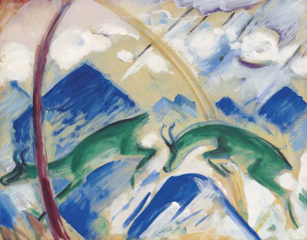 Artwork by Franz Marc, Gemsen, Made of tempera on paper laid down on board