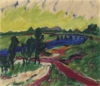 Landschaft bei Prerow (recto); Kind und nackte Frau (verso) - Erich Heckel
