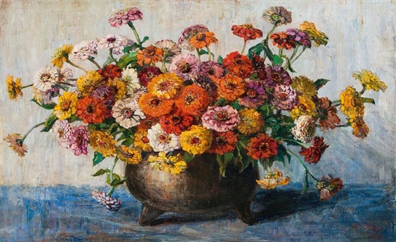 Flower Still Life with Zinnias by Amelie Ruths, 1926