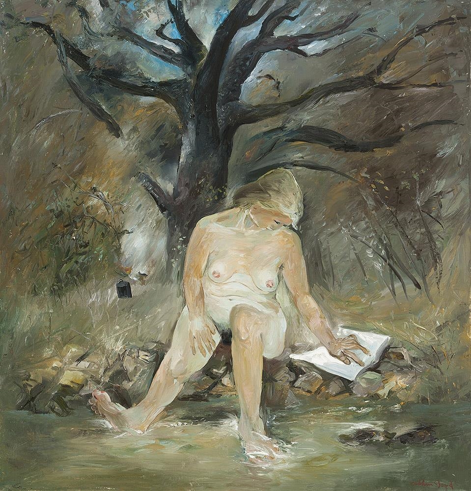 Artwork by Arthur Boyd, Figure by a Creek, Made of Oil on canvas.