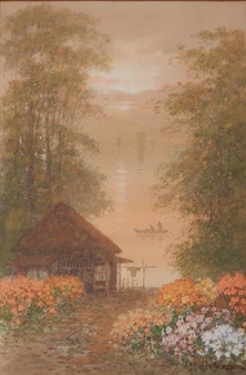 Landscape with Figures on Lake - G. Yokouchi