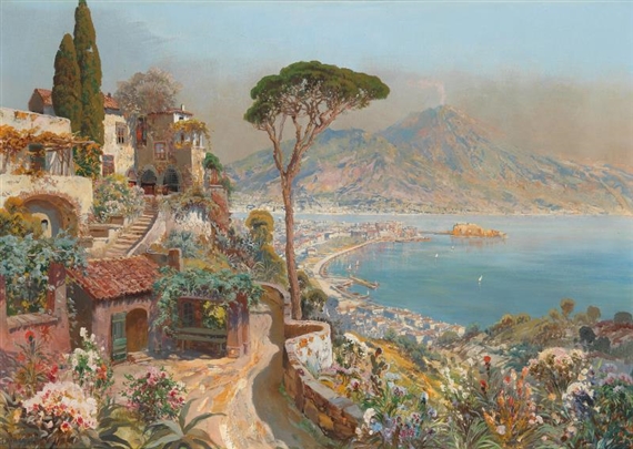 View of Castel San Martino with Vesuvius in the Background by Gottfried Arnegger