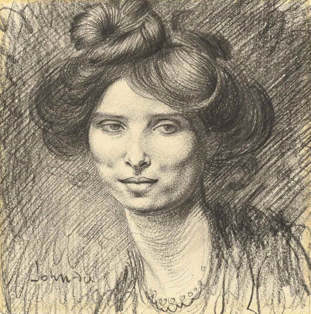Artwork by Augustus Edwin John, Portrait of Dorelia, Made of black chalk