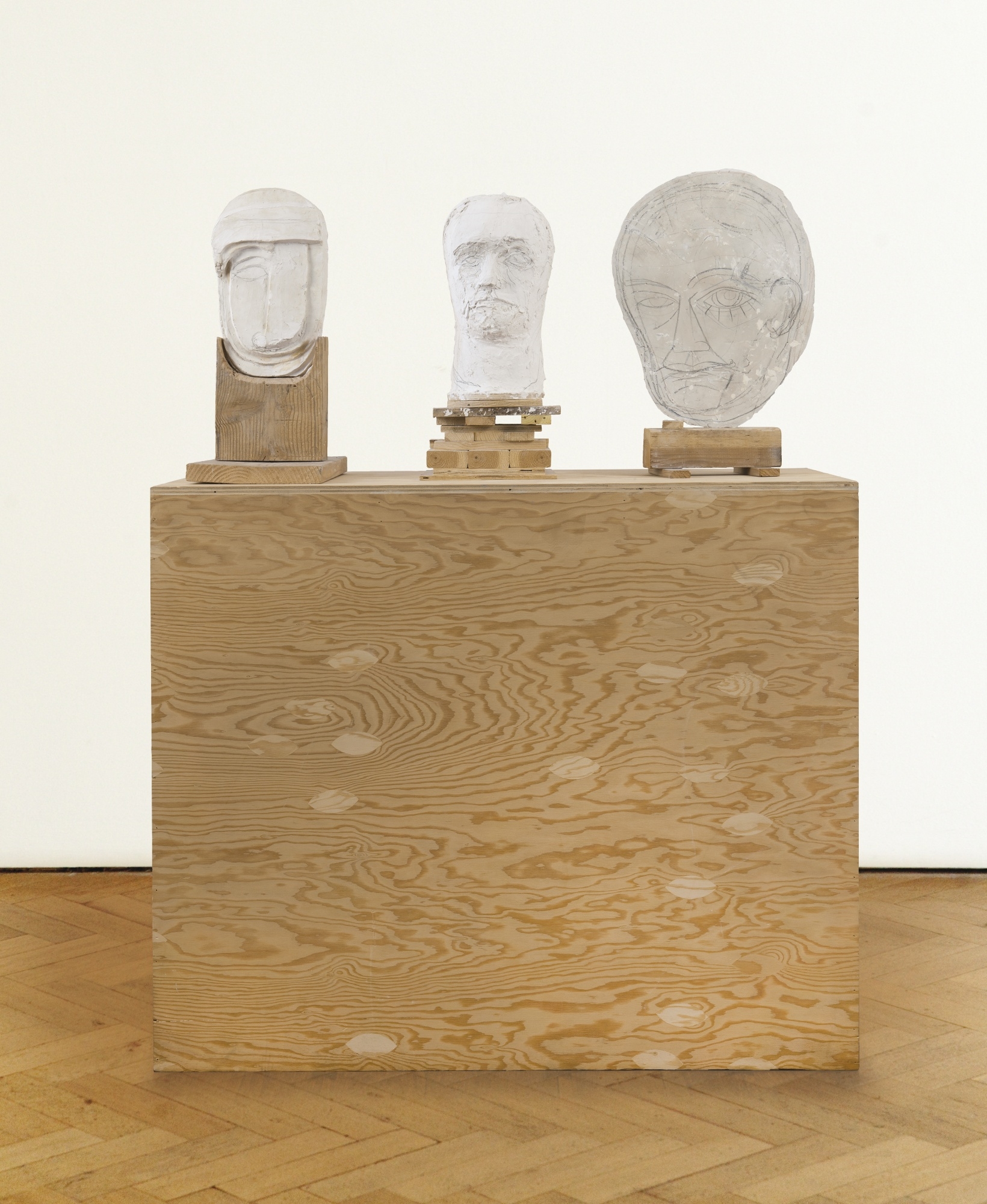 Artwork by Thomas Houseago, UNTITLED (THREE ELEMENTS), Made of Tuf-Cal, plaster, hemp, iron, graphite and wood