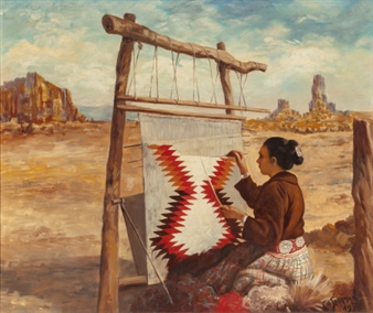 Navajo Woman Weaving - C. A. Sherman