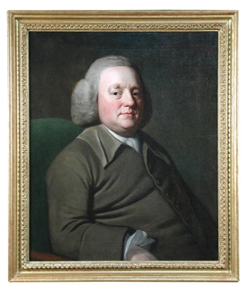 Portrait of a gentleman in a green jacket and white stock, head and shoulders by George Romney