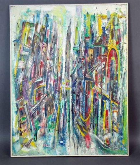 VIEW OF ABSTRACT BUILDINGS by Charles Melohs, 1970s