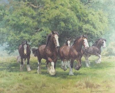 Trotting Horses in a Woodland Landscape by Rosemary Sarah Welch