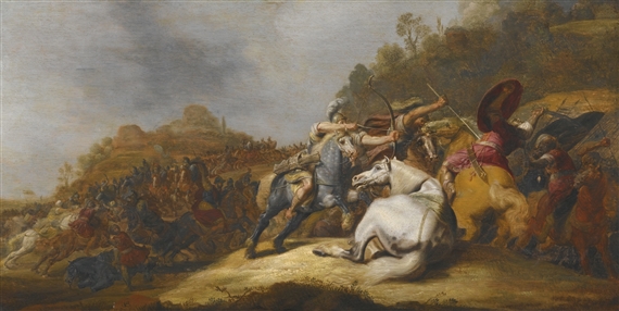 Gerrit Claesz Bleker | A BATTLE ON HORSEBACK WITH ARMOURED SOLDIERS AND ...