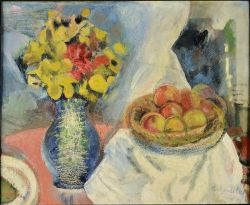 Still Life with Bunch of Flowers and Bowl of Fruit by Eduard Milén