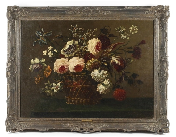 Flowers in Wicker Basket by Pieter Hardimé