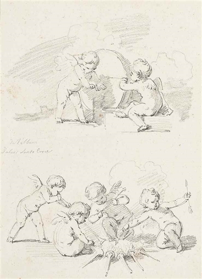 Putti forging and sharpening arrowheads on a millstone, after Francesco Albani by Jean-Honoré Fragonard