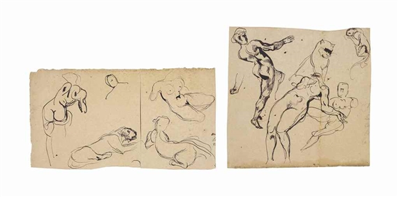 Studies of nudes and a lioness (recto), sketches (verso); and Studies of female nudes and a lioness (recto), studies of nudes (verso)
