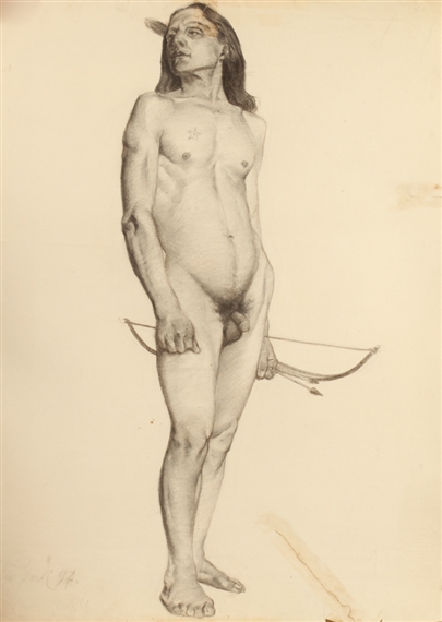 Rudolf Mller - Standing Male Nude, Pencil-5691