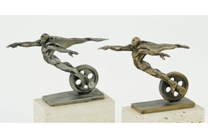 Two Wheelman Sculptures by Theodore Gall