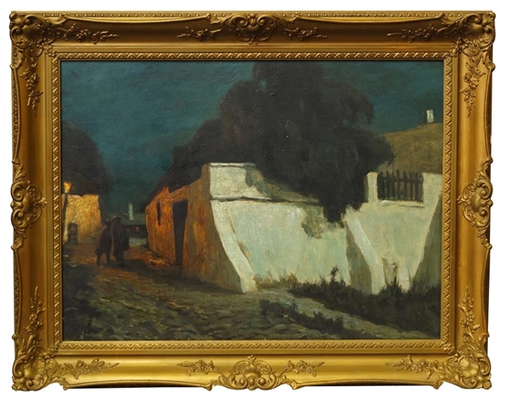 Evening rendezvous on cobbled street by Gyula Varady, 1912