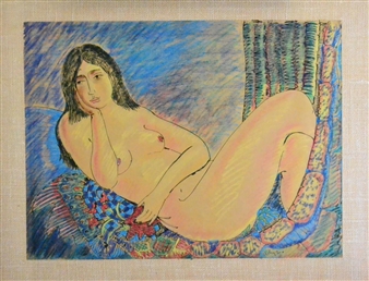 Reclining Nude Holding a Bunch of Flowers - Arthur Kitchen