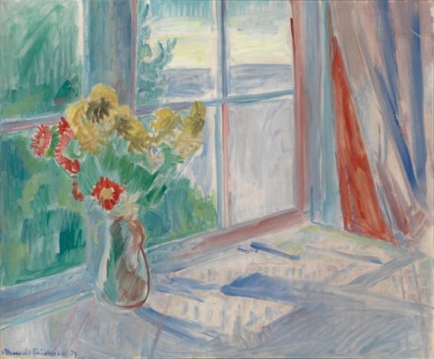 Åpent vindu, blomster by Thorvald Erichsen, 1927