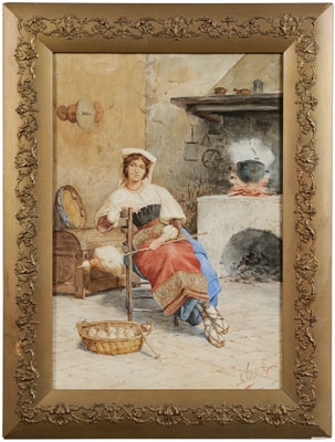 Spinning Yarn by the Hearth by Edouardo Vitali