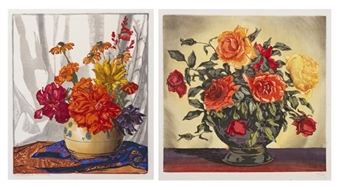 2 works: Vase of Roses and Flowers in a Gold Vase - Hugo Noske