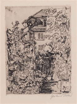 View of a country house through garden, - Gertrud Escher