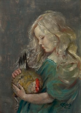 Ingrid Thaulow med brun høne by Christian Krohg