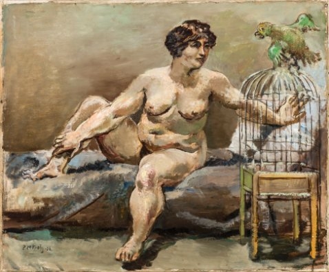 Artwork by Per Krohg, Parisermodell med papegøye, Made of Oil on canvas