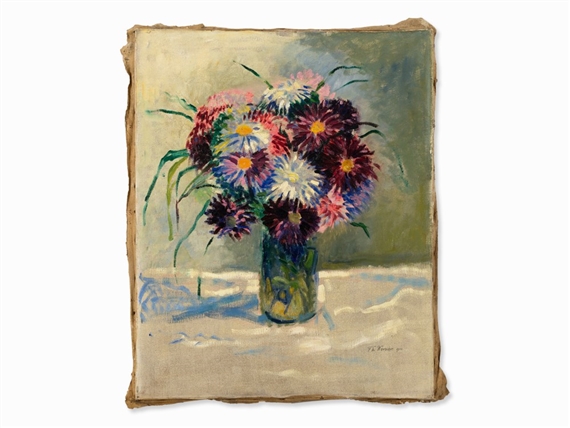 Flowers and a Self-Portrait by Theodor Werner, 1912