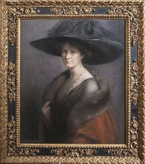 Portrait of a Lady with a Large Hat, and fur trimmed coat by Charlotte Blakeney Ward