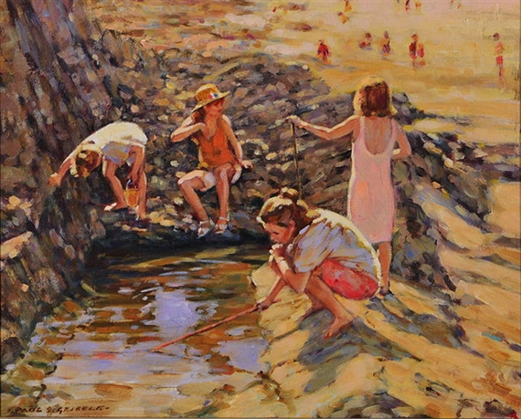 Children rock pooling by Paul S. Gribble