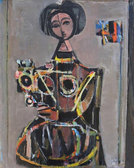 Woman with Bouquet by Jacob Wexler, 1953