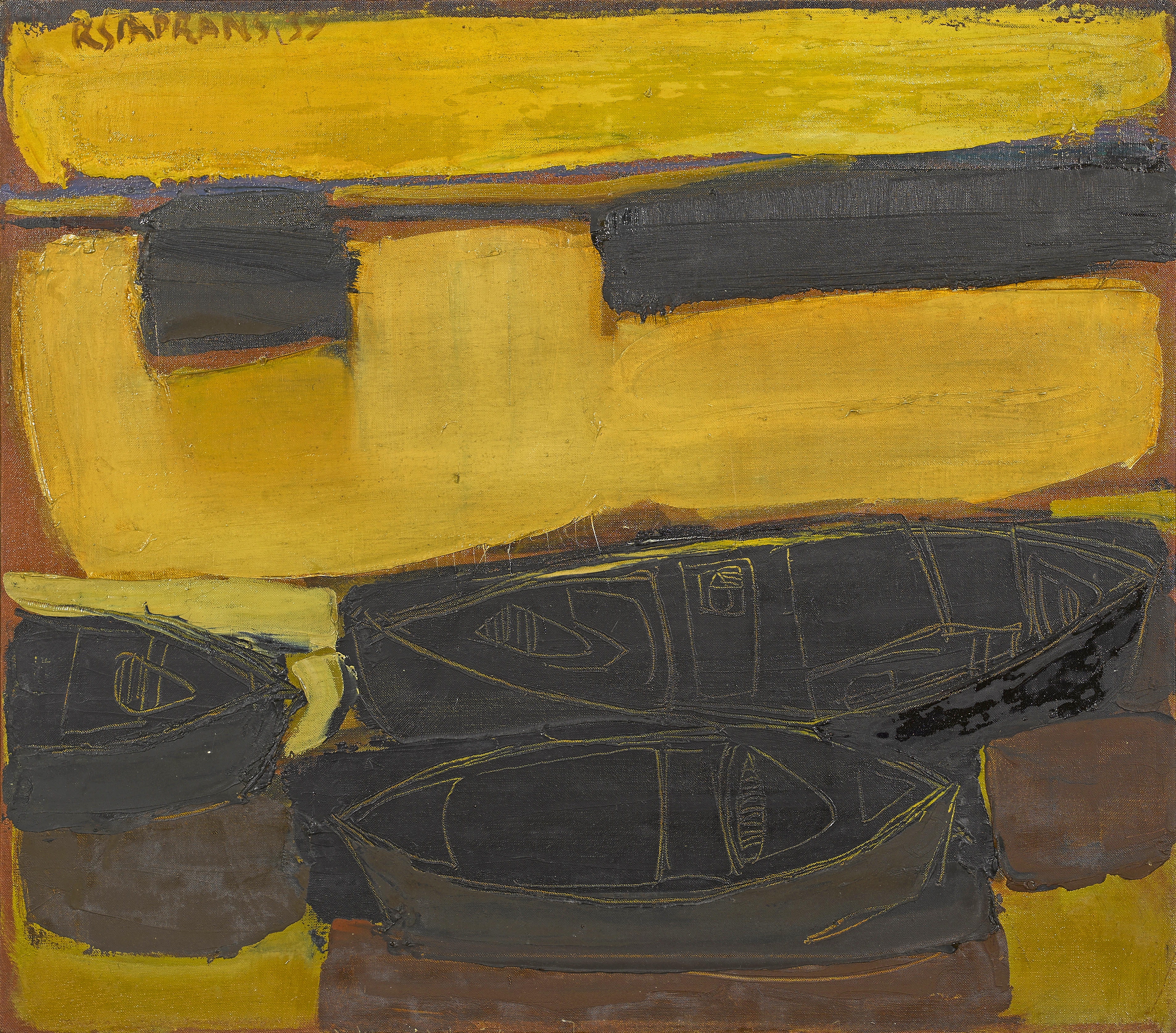 Artwork by Raimonds Staprans, Boats #1, Made of oil on canvas