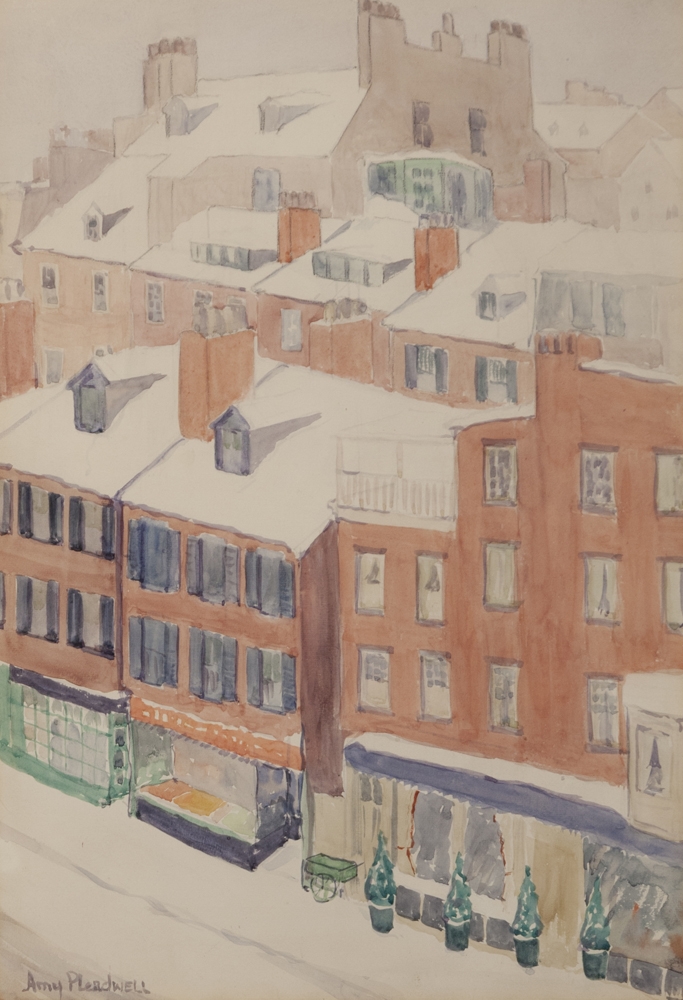 Artwork by Amy Pleadwell, New England rooftops, Made of watercolor on paper