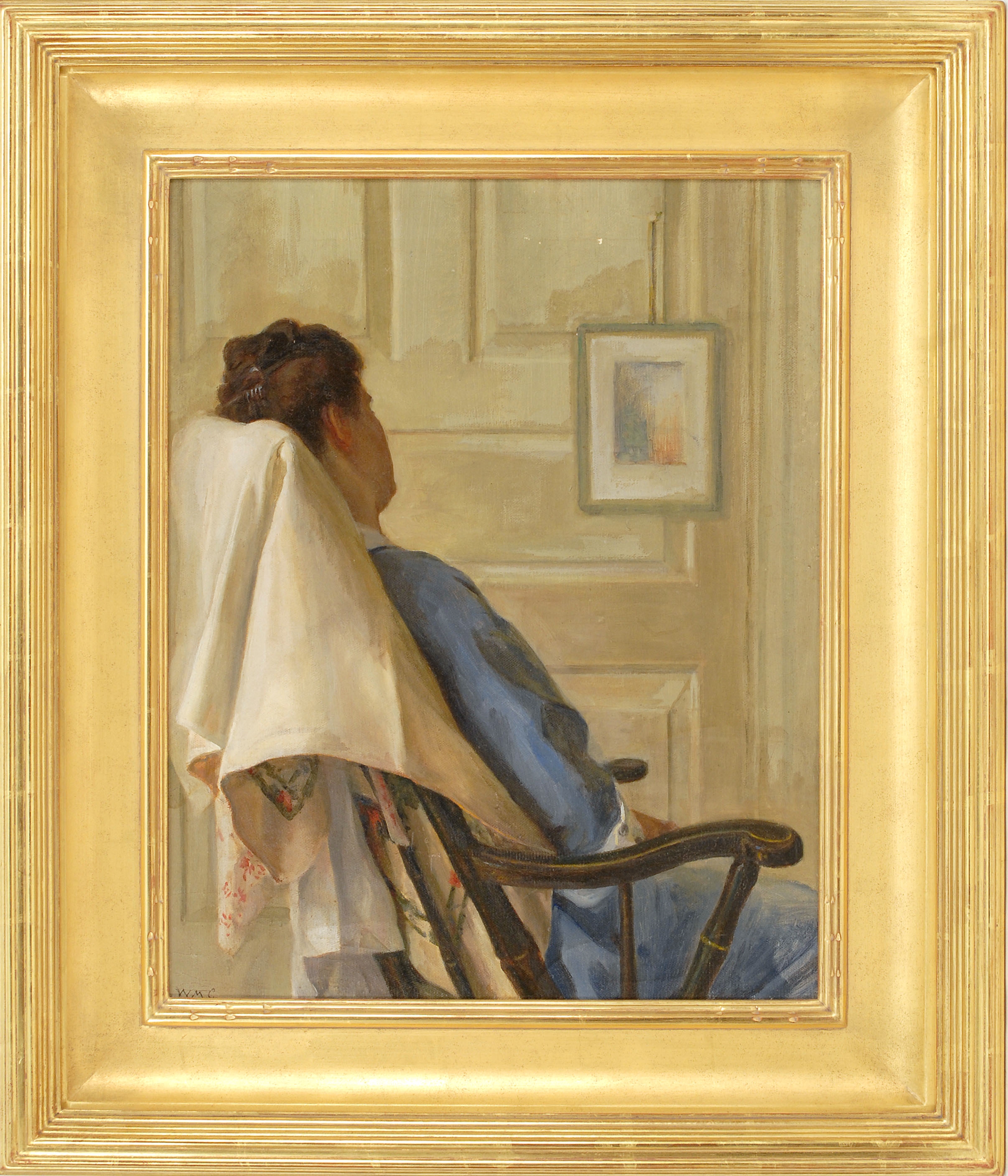 Artwork by Bosnian School, 20th Century, A woman relaxing in a Windsor chair, Made of Oil on canvas