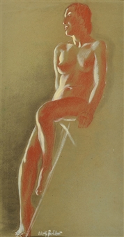 sitting female nudescene against the light - Adolf Presber