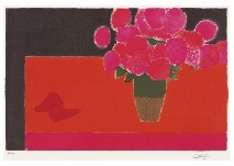 Hortensias et poivrons a la table rouge by Bernard Cathelin, 1989