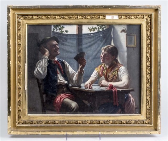 Couple playing cards by Max Kaufmann, 1891