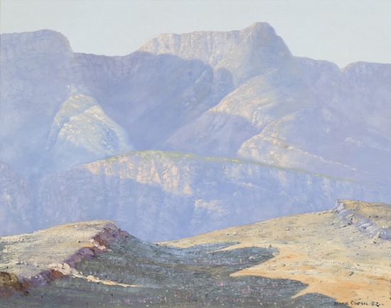 Artwork by Hennie Griesel, Shaded Mountains, Near Blyde River, Made of Oil on canvas on board