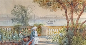 Self Portrait of the Artist with a VIew Of Bombay City from Cumballa Hill - Neil Haddon