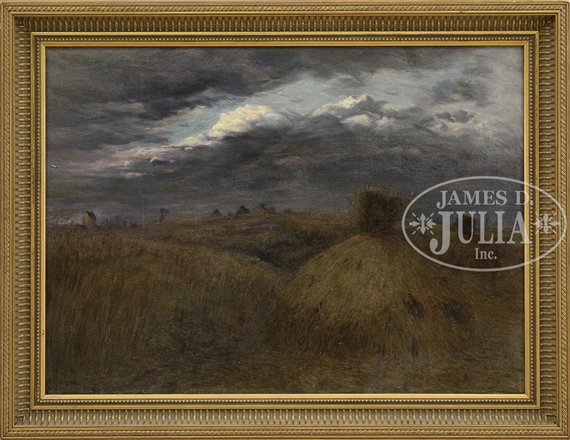 HAYSTACKS BENEATH A STORMY SKY by John Worthington Mansfield