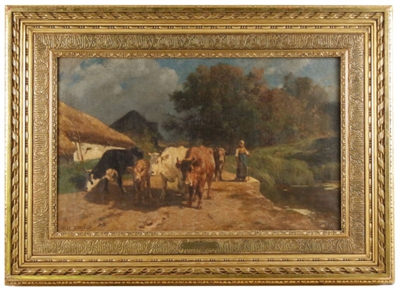 Woman Leading Cattle by Jules Didier