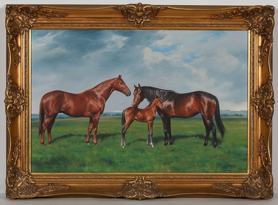 Artwork by Peter Smith, SIRE, DAM AND FOAL, Made of oil on canvas