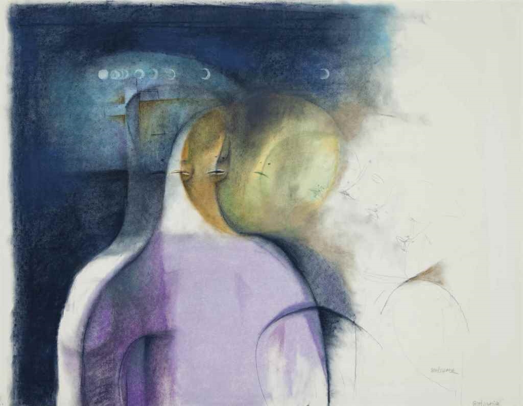 Artwork by Morris Broderson, Transcendent Mary I, Made of Pastel and charcoal on paper