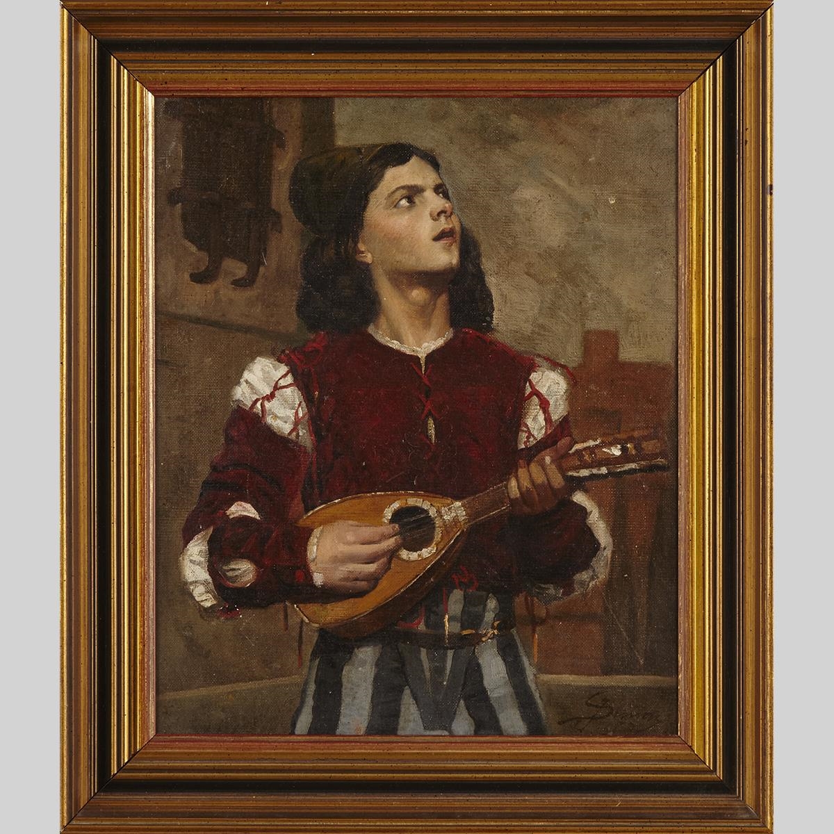 Artwork by J. Simon, PRE-RAPAHELITE MUSICIAN, Made of Oil on canvas