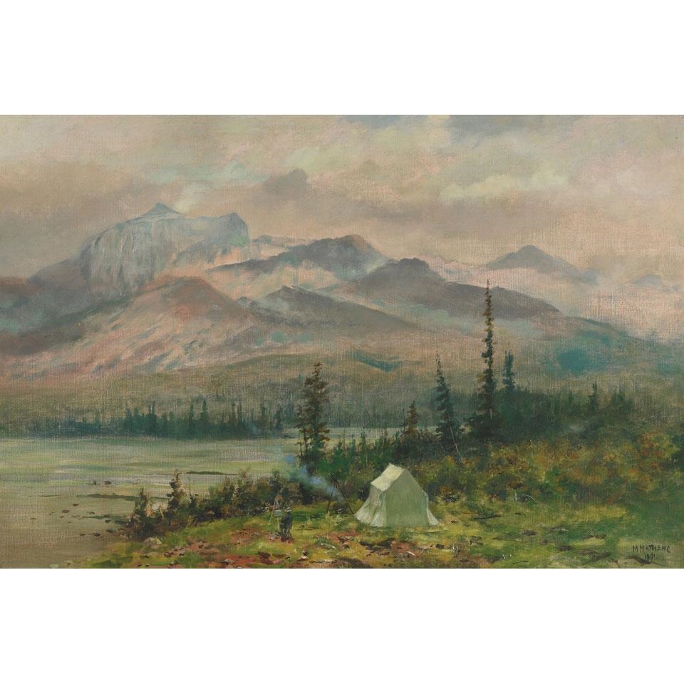 Matthews Marmaduke A PAINTING CAMP IN THE ROCKIES, THE ARTIST AT HIS EASEL (1891) MutualArt
