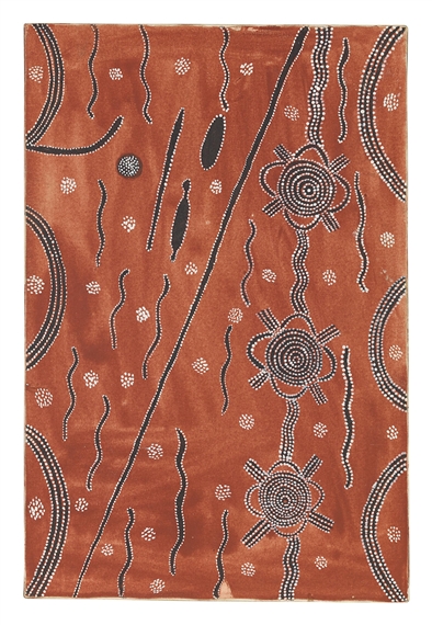 Man and Women's Snake and Bush Tucker Dreaming by Kaapa Tjampitjinpa, circa 1971