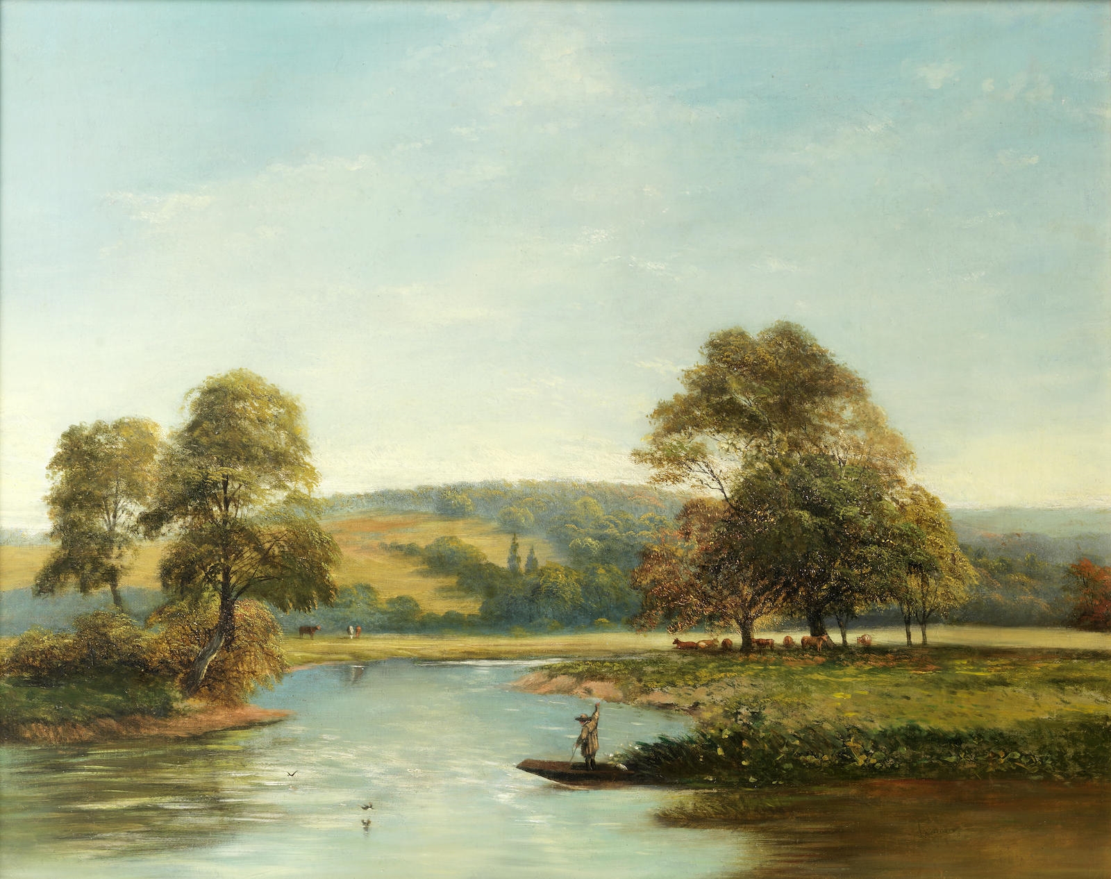 Victorian School, 19th Century | River Landscape with Man on a Punt ...