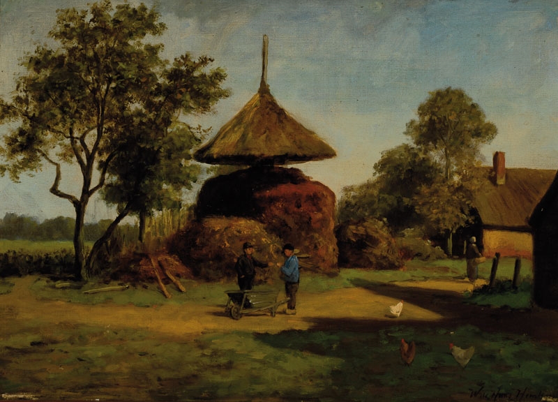 Artwork by Willem de Haas Hemken, farmers in conversation at the the haystack, Made of oil/ wood