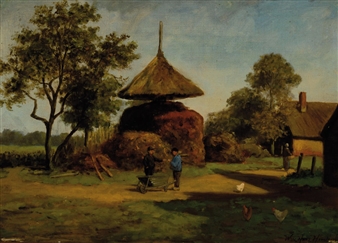 farmers in conversation at the the haystack - Willem de Haas Hemken